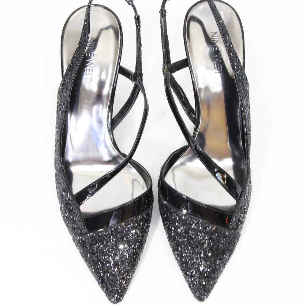 Nine West Glitter Heels sz 9.5 Black Stilettos - Picture 3 of 8